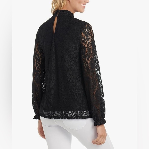 Cable & Gauge NWT Black Lace High Neck Long Sleeve Top Small - Picture 4 of 9
